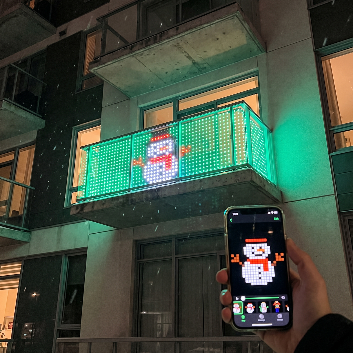 Pick a design on your phone and it appears on the balcony